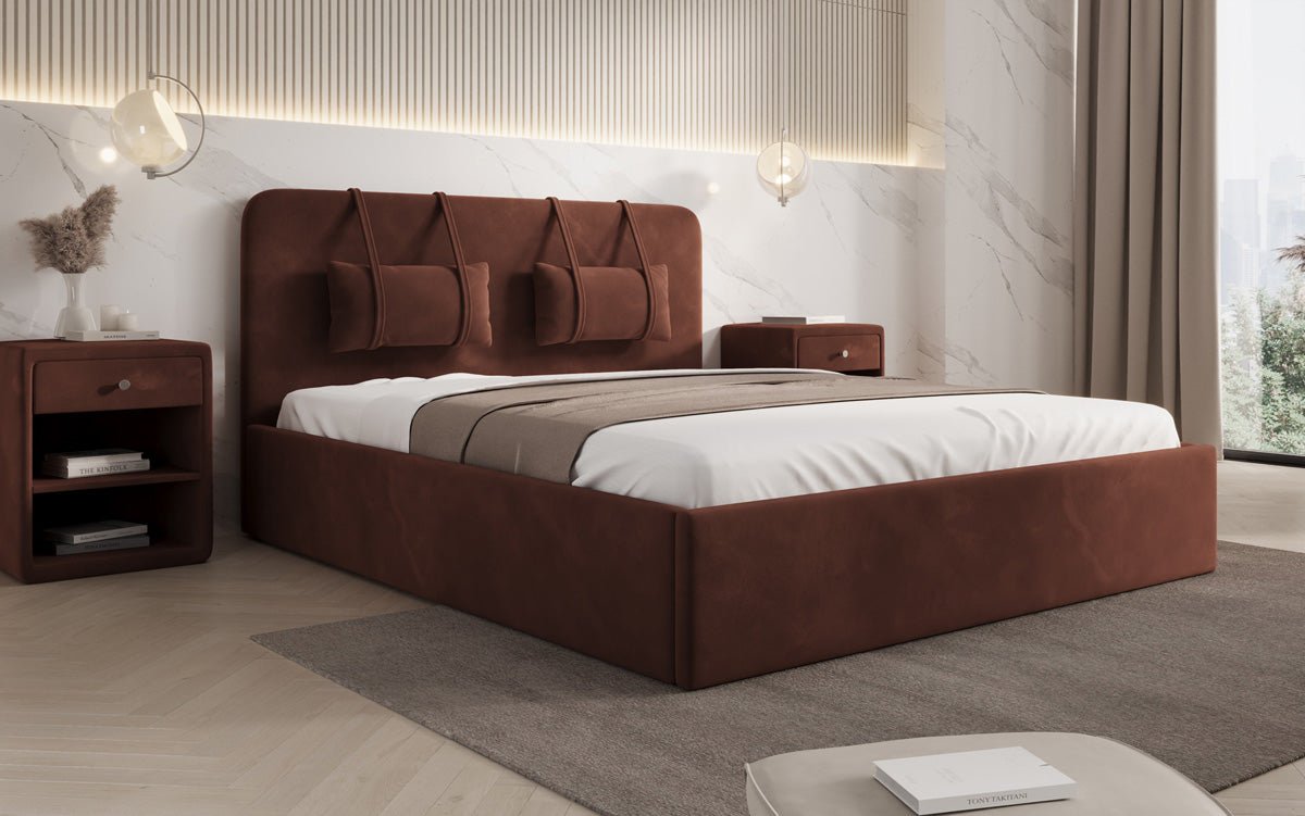 Designer Polsterbett Alma in Samt mit Stauraum