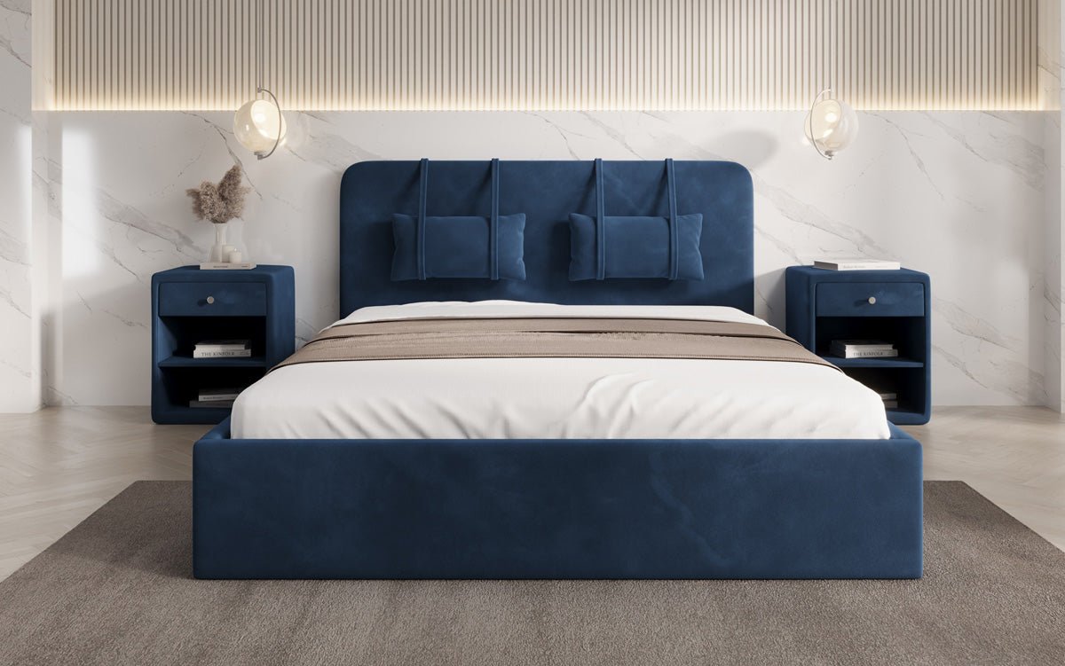 Designer Polsterbett Alma in Samt mit Stauraum