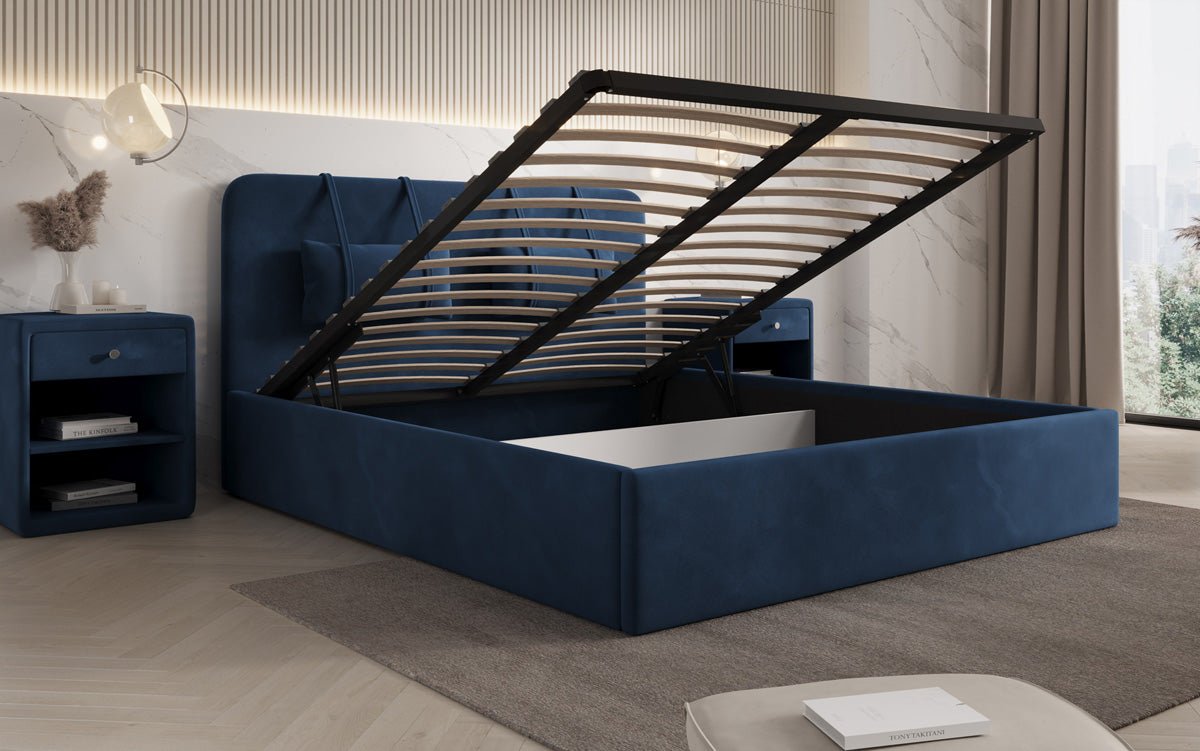 Designer Polsterbett Alma in Samt mit Stauraum