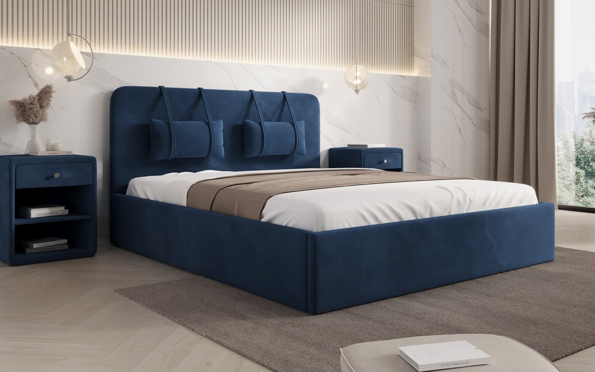 Designer Polsterbett Alma in Samt mit Stauraum