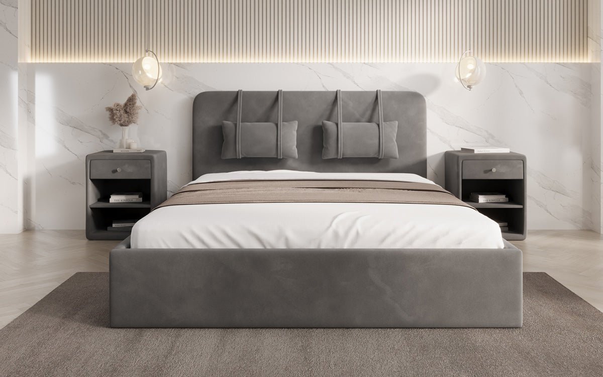 Designer Polsterbett Alma in Samt mit Stauraum