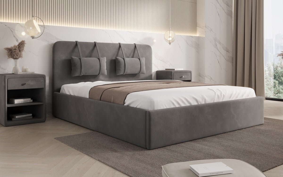 Designer Polsterbett Alma in Samt mit Stauraum