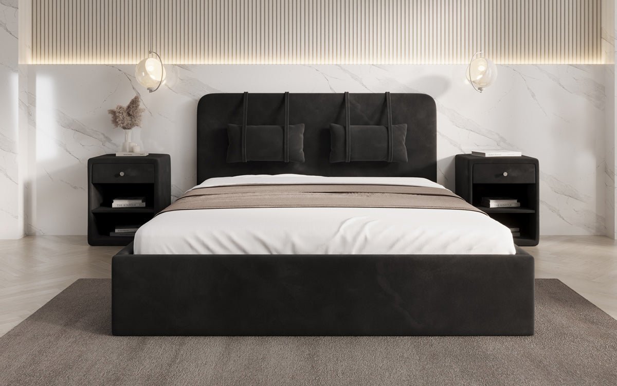 Designer Polsterbett Alma in Samt mit Stauraum
