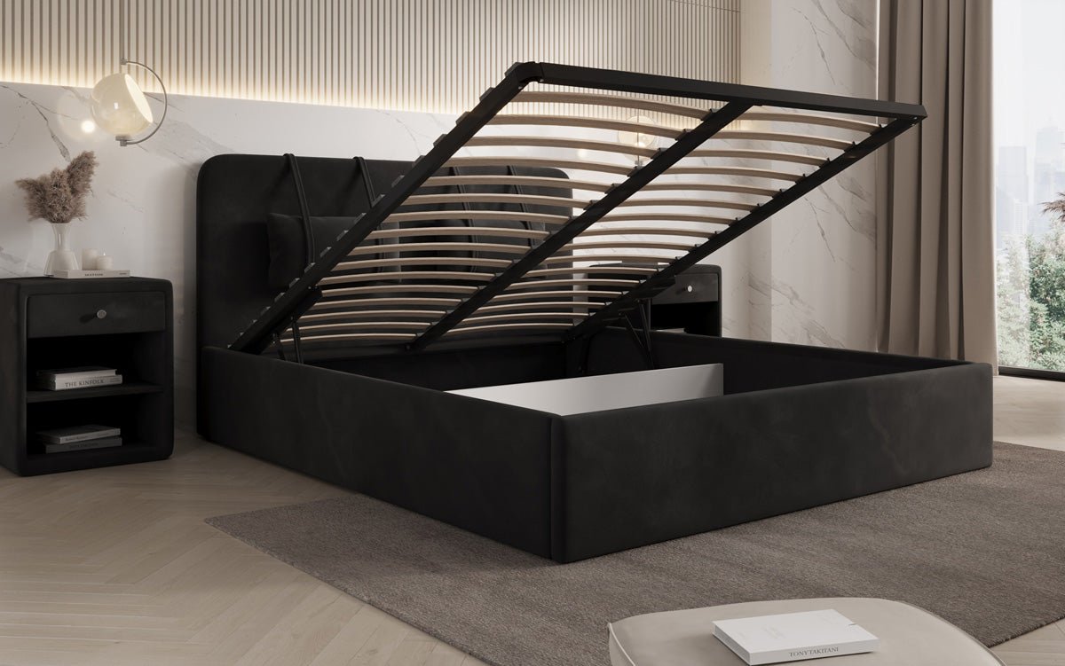 Designer Polsterbett Alma in Samt mit Stauraum