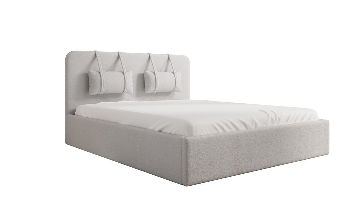 Designer Polsterbett Alma in Bouclé mit Stauraum
