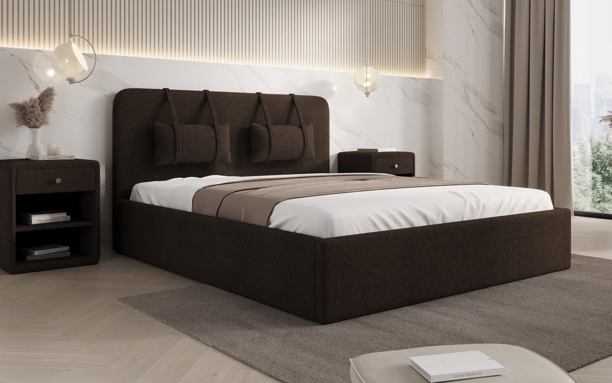 Designer Polsterbett Alma in Bouclé mit Stauraum