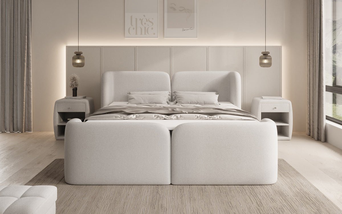Boxspringbett Riva Bouclé mit Stauraum