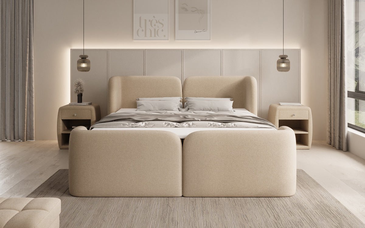 Boxspringbett Riva Bouclé mit Stauraum