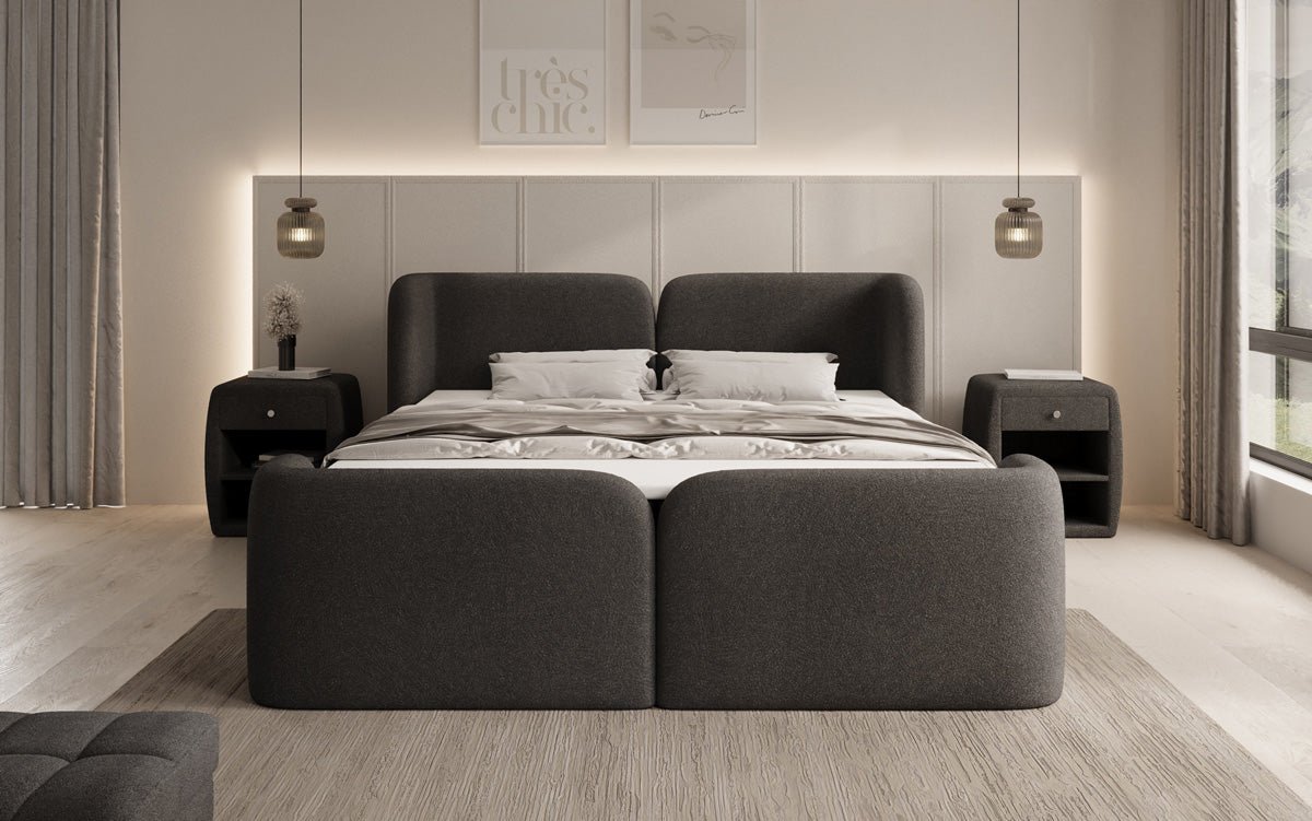 Boxspringbett Riva Bouclé mit Stauraum