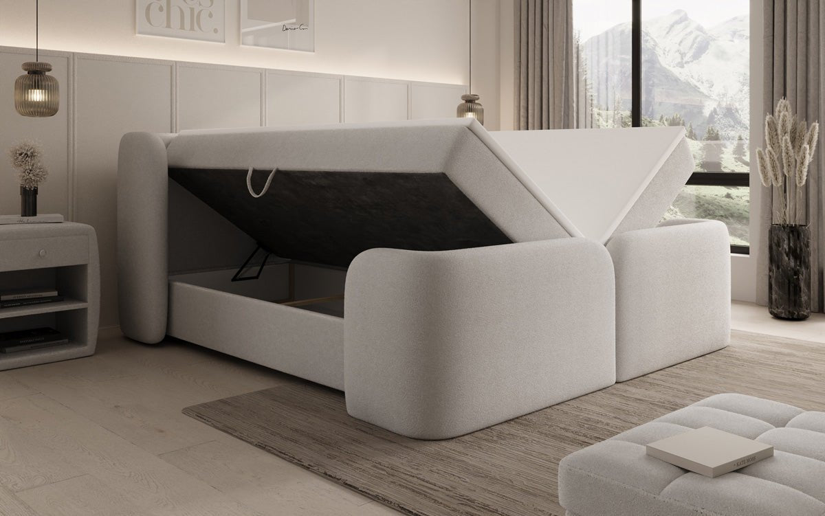 Boxspringbett Riva Bouclé mit Stauraum