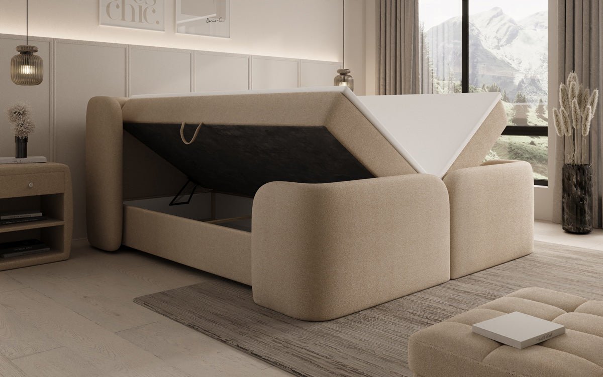Boxspringbett Riva Bouclé mit Stauraum