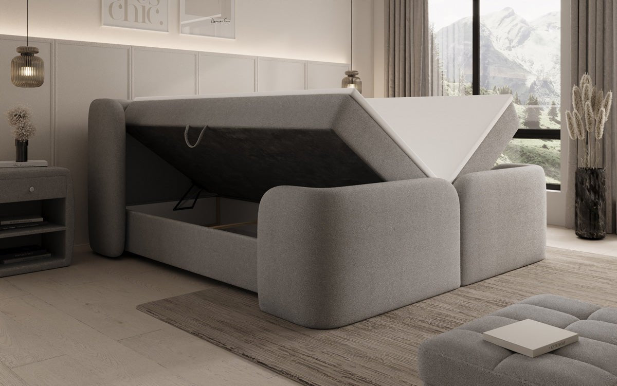 Boxspringbett Riva Bouclé mit Stauraum