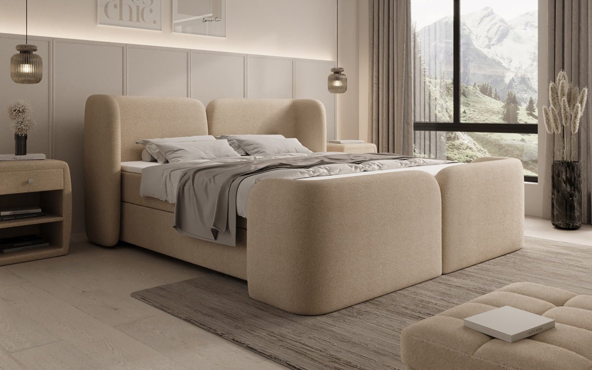 Boxspringbett Riva Bouclé mit Stauraum