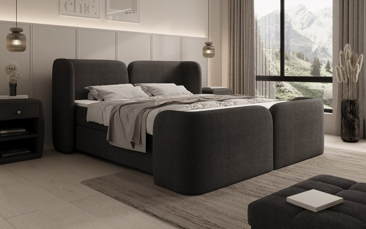 Boxspringbett Riva Bouclé mit Stauraum