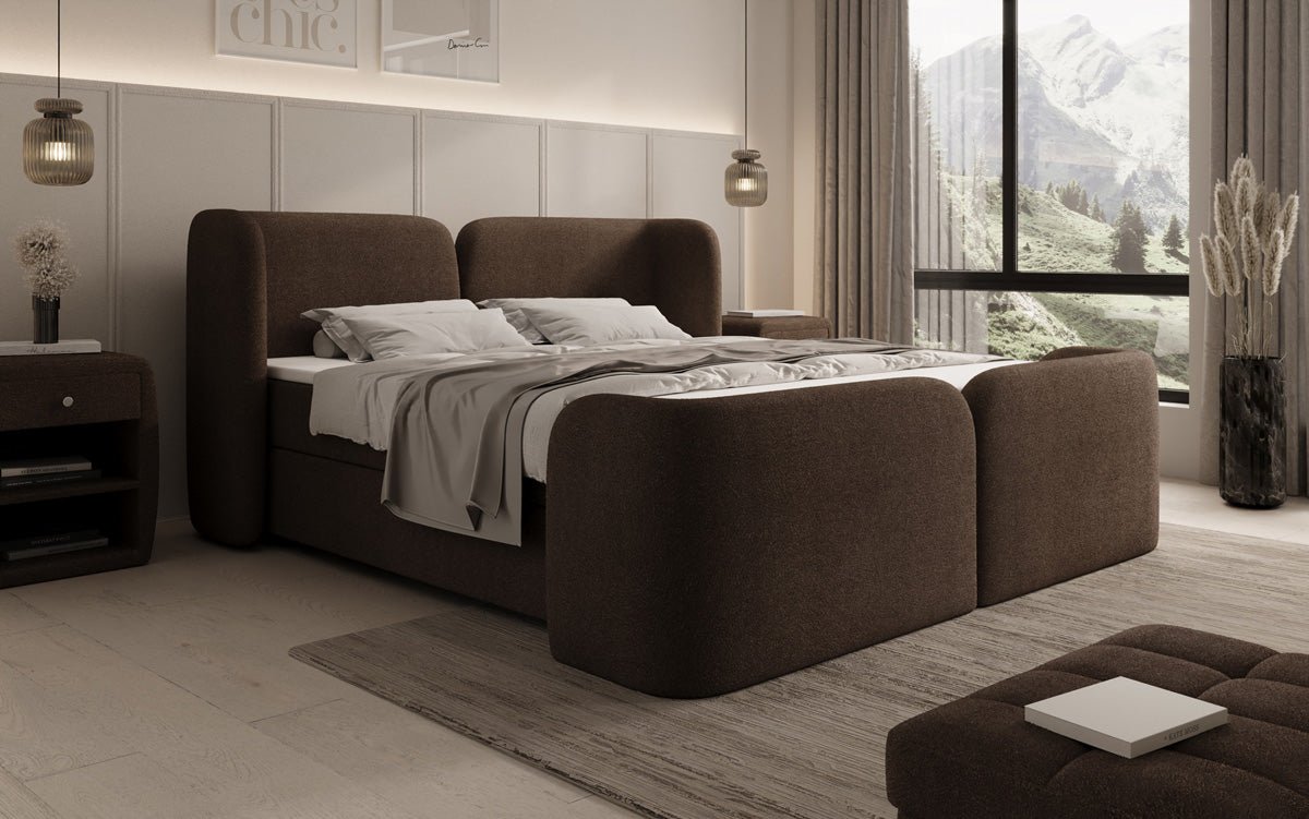 Boxspringbett Riva Bouclé mit Stauraum