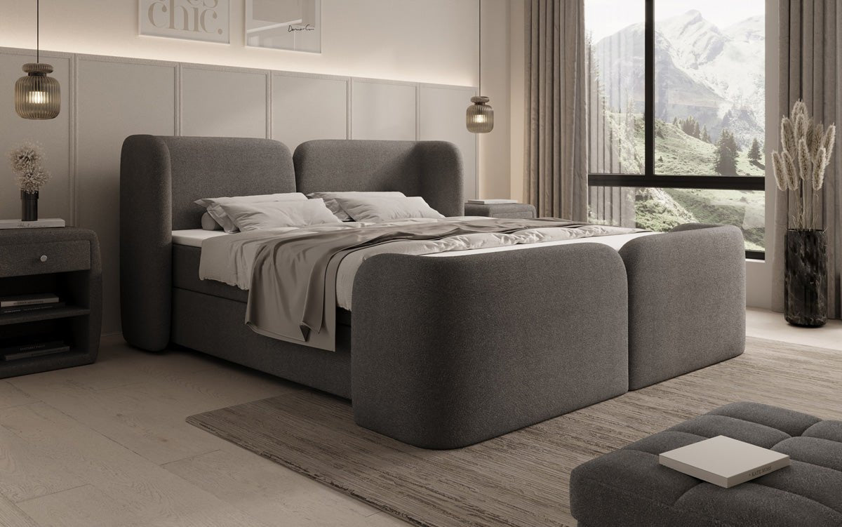 Boxspringbett Riva Bouclé mit Stauraum