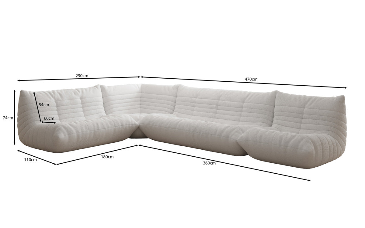 Designer Sofa Wohnlandschaft Calmo in Teddy Bouclé