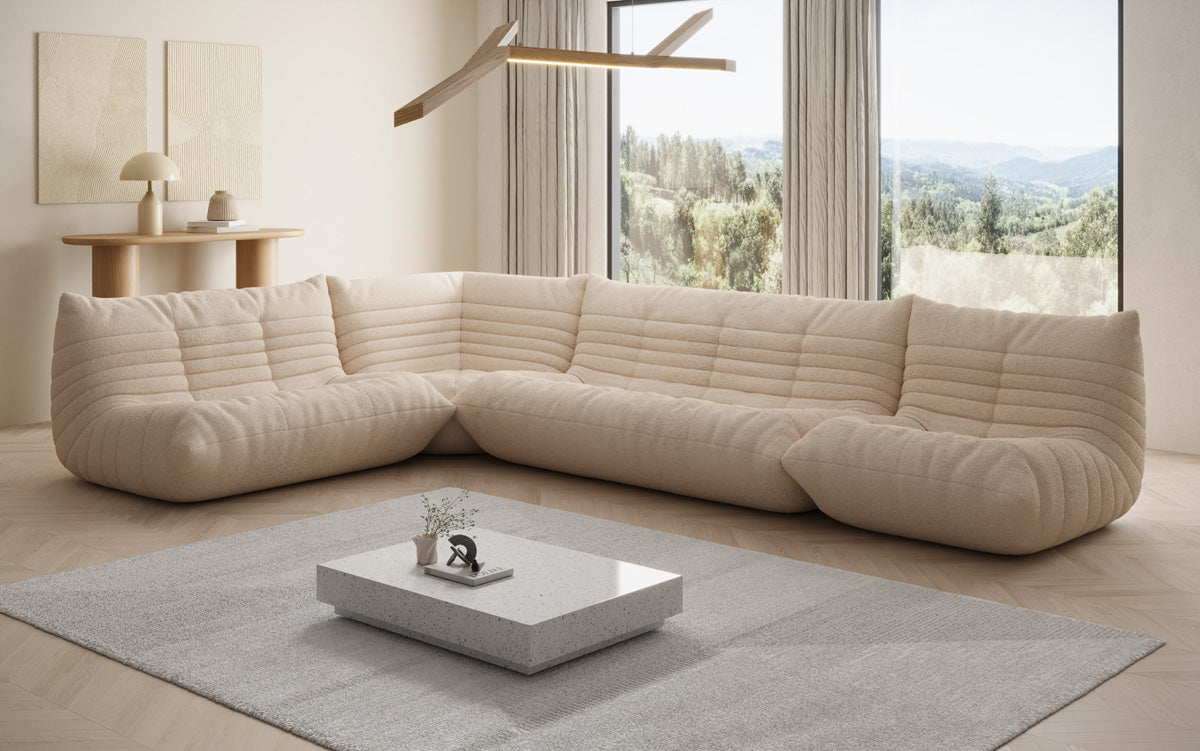 Designer Sofa Wohnlandschaft Calmo in Teddy Bouclé