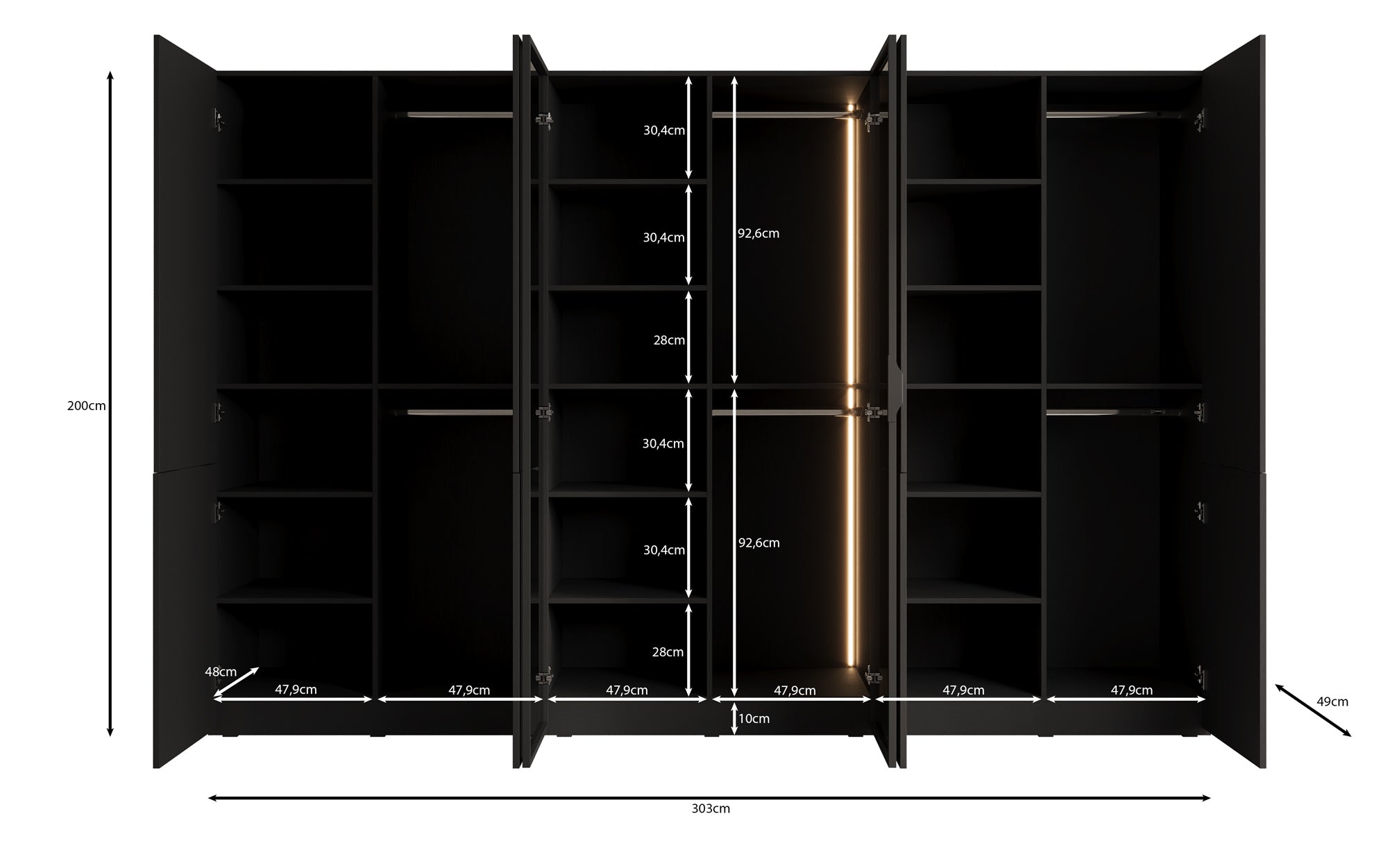 Modulo Serin – Dreimoduliger Design-Kleiderschrank mit Holz- und Strukturglasfront