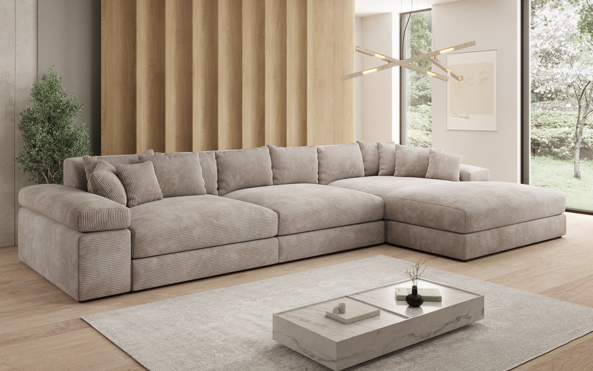Designer Sofa Bernardo L Maxi mit breiter Ottomane in Cord