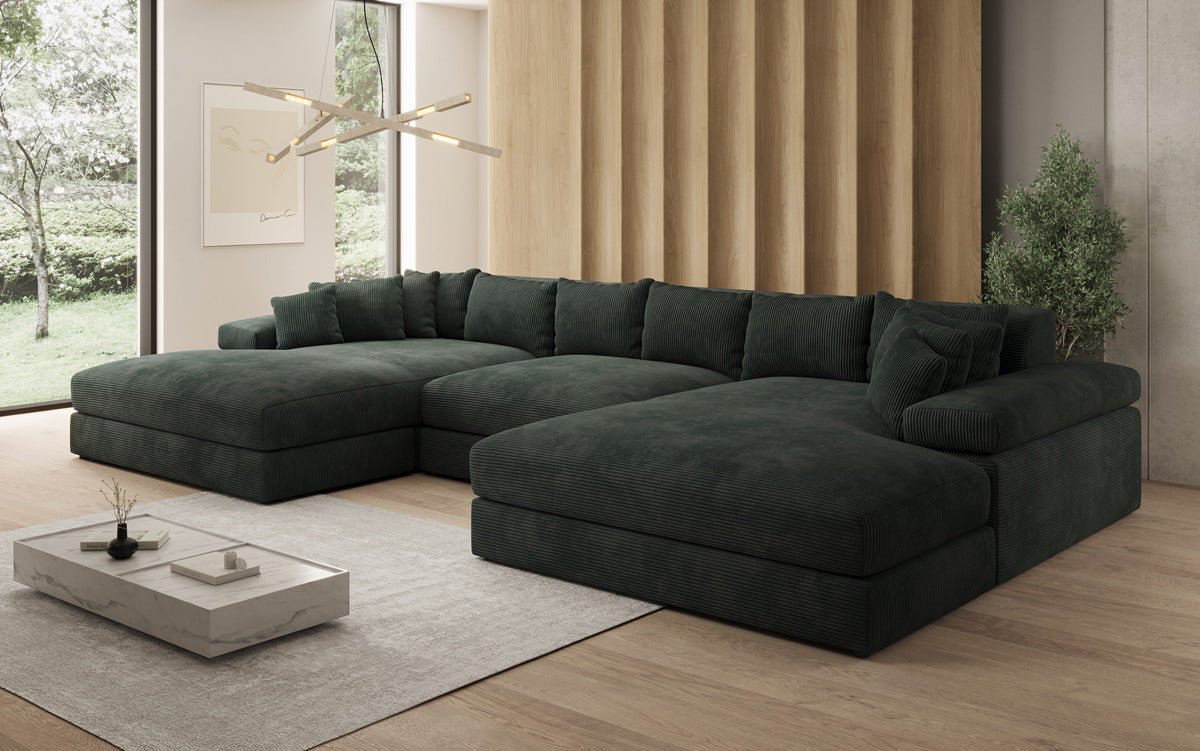 Designer Sofa Bernardo U mit breiter Ottomane in Cord