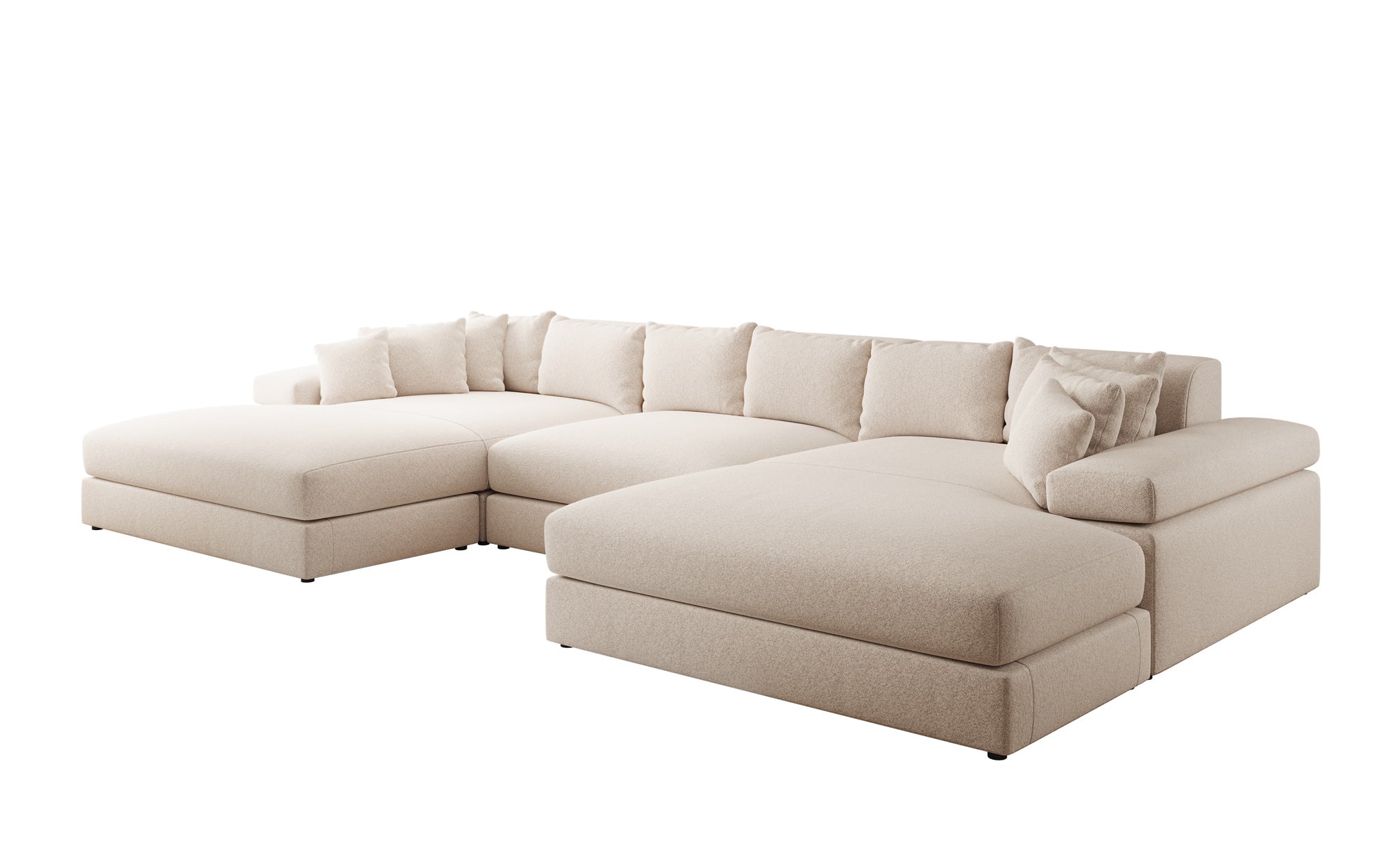 Designer Sofa Bernardo U mit breiter Ottomane in Strukturstoff