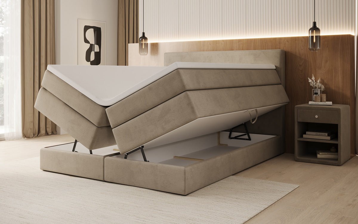 Boxspringbett Lavero mit Stauraum in Samt
