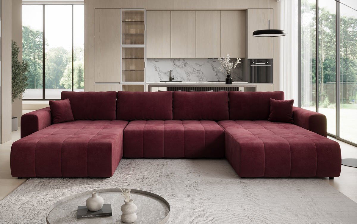Designer Sofa Leveno U mit Schlaf- und Klappfunktion in Samt