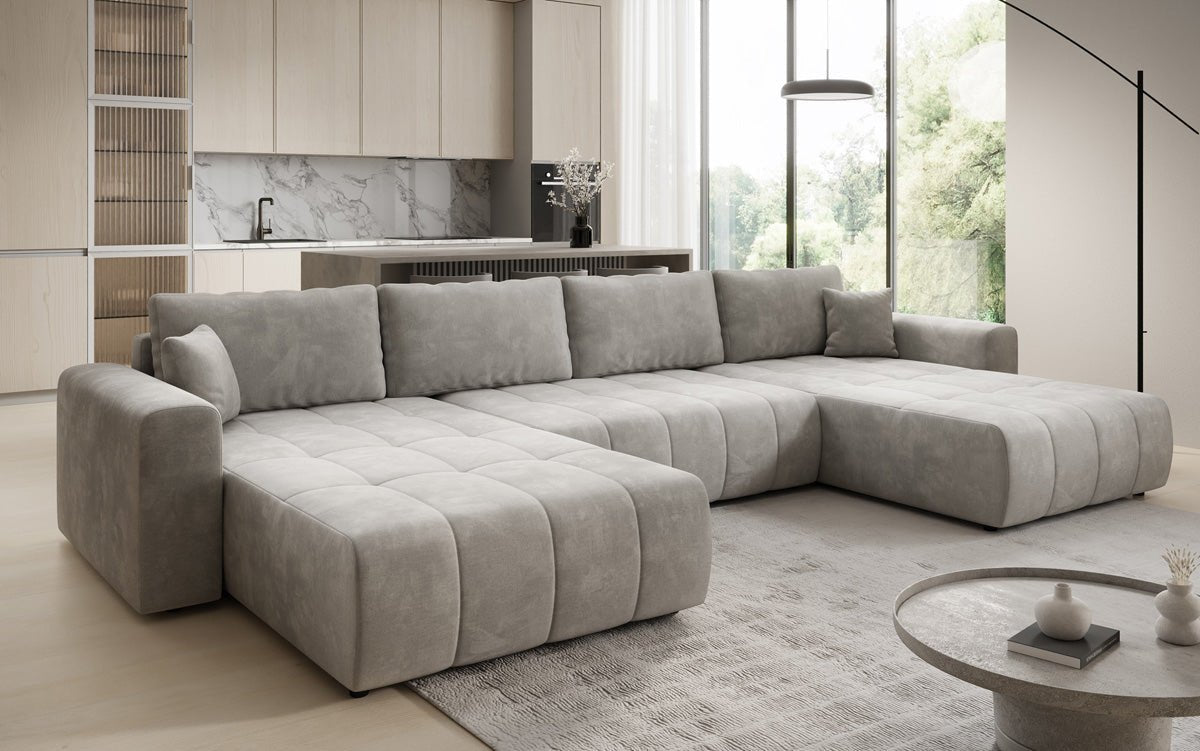Designer Sofa Leveno U mit Schlaf- und Klappfunktion in Samt