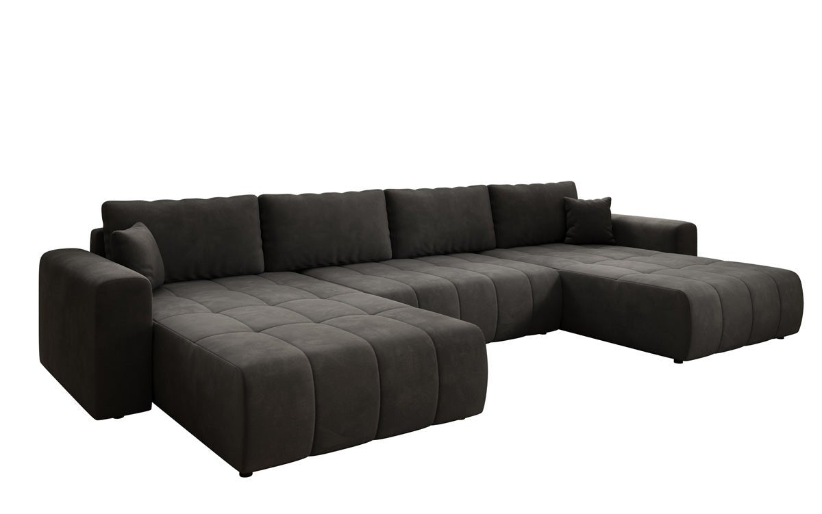 Designer Sofa Leveno U mit Schlaf- und Klappfunktion in Samt