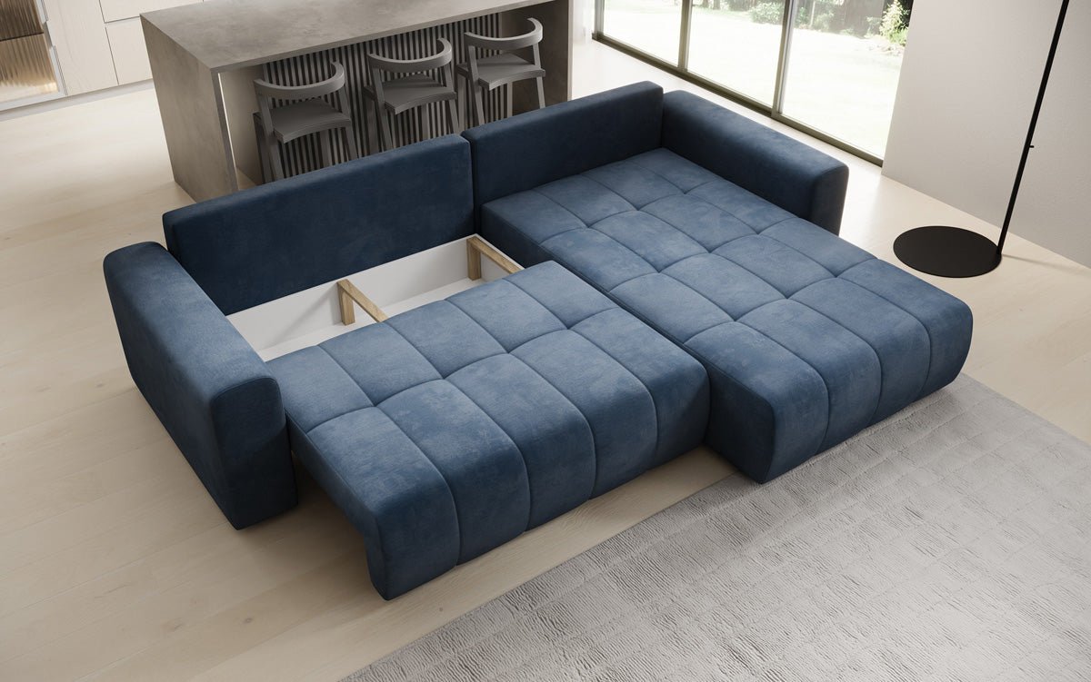 Designer Sofa Leveno L mit Schlaf- und Klappfunktion in Samt