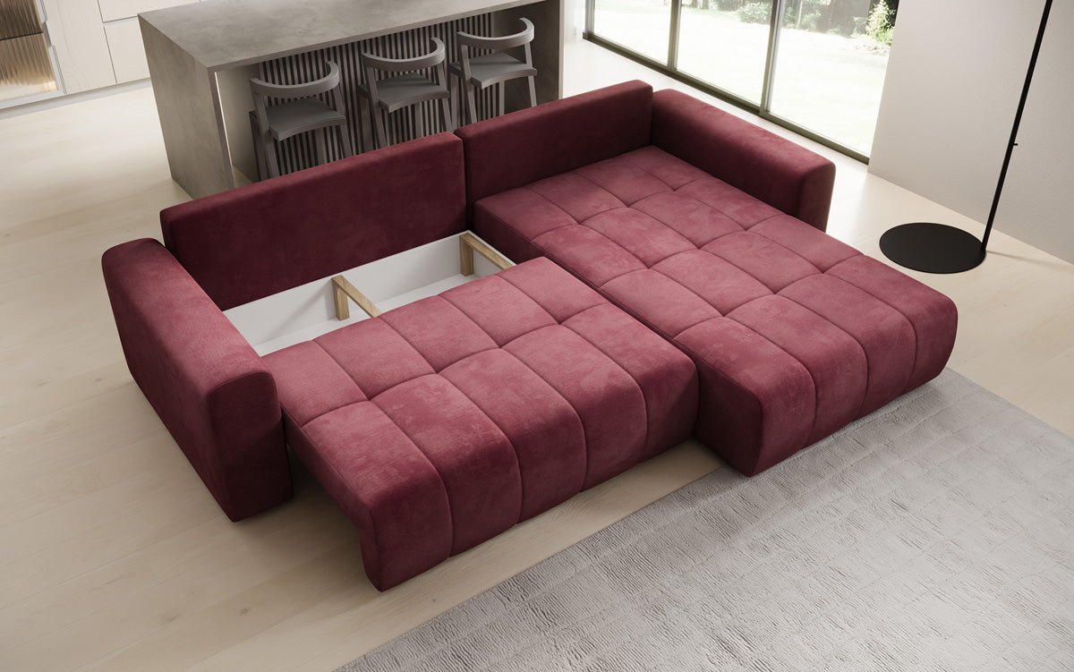 Designer Sofa Leveno L mit Schlaf- und Klappfunktion in Samt