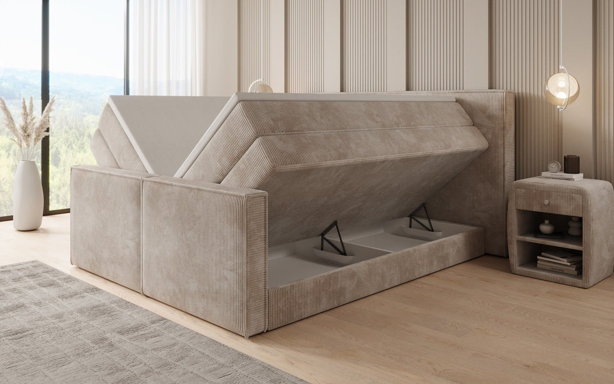 Boxspringbett Ophelia II mit hochklappbarem Stauraum in Cord