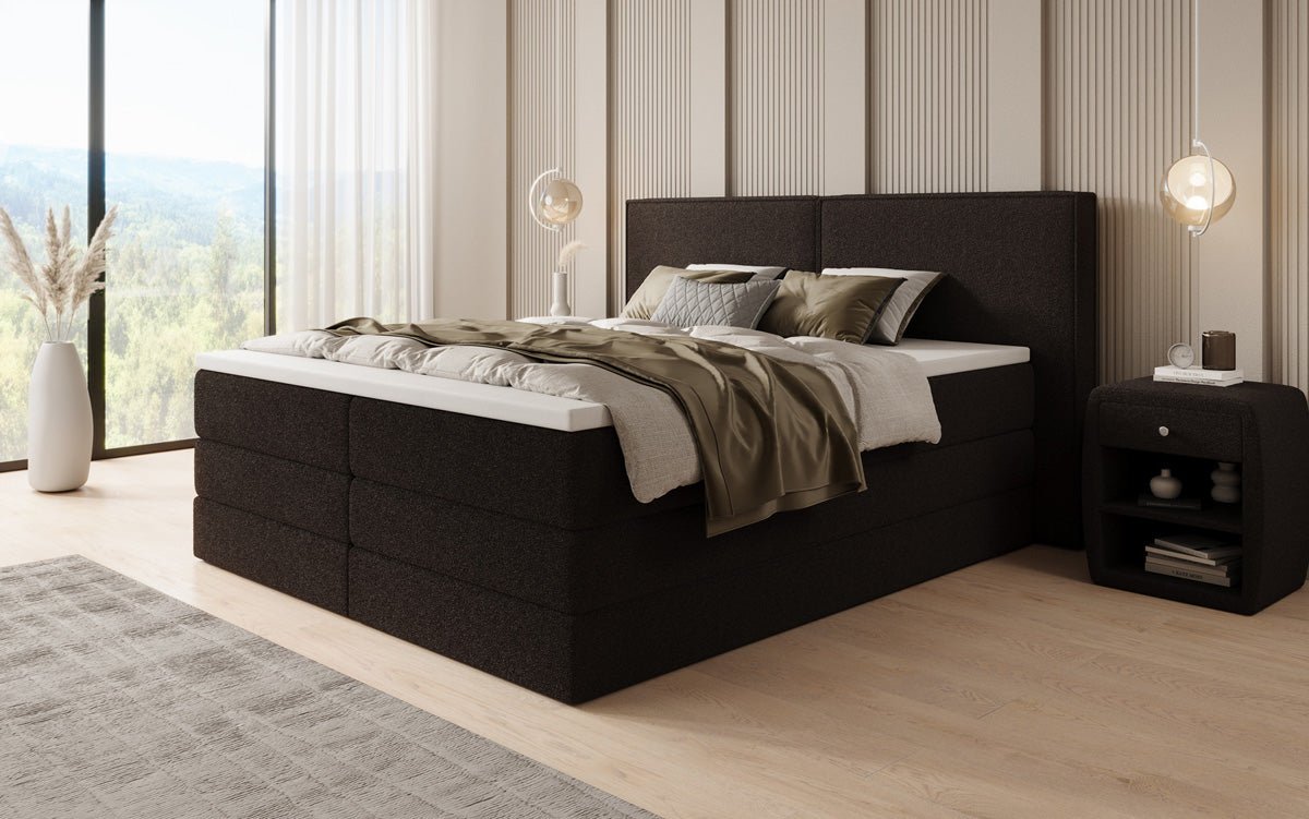 Boxspringbett Ophelia mit hochklappbarem Stauraum in Teddy Bouclé