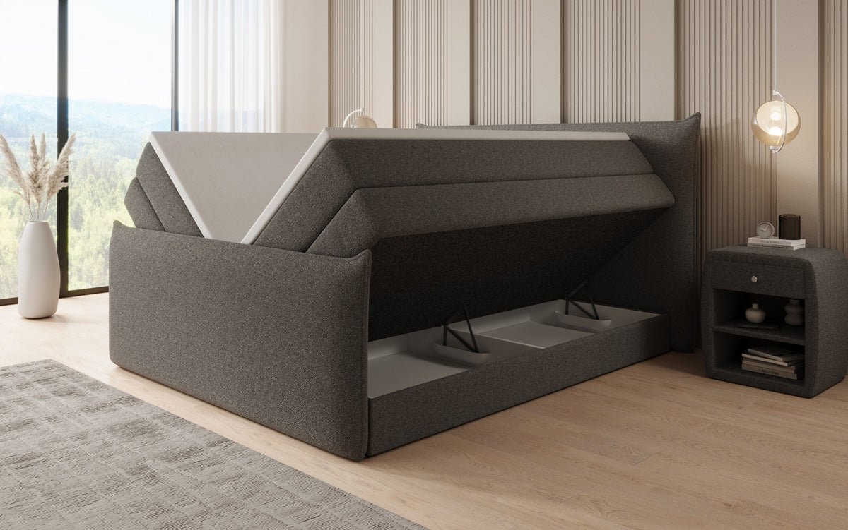 Boxspringbett Liana II mit hochklappbarem Stauraum in Teddy Bouclé