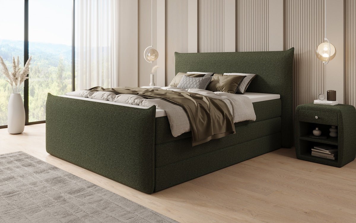 Boxspringbett Liana II mit hochklappbarem Stauraum in Teddy Bouclé