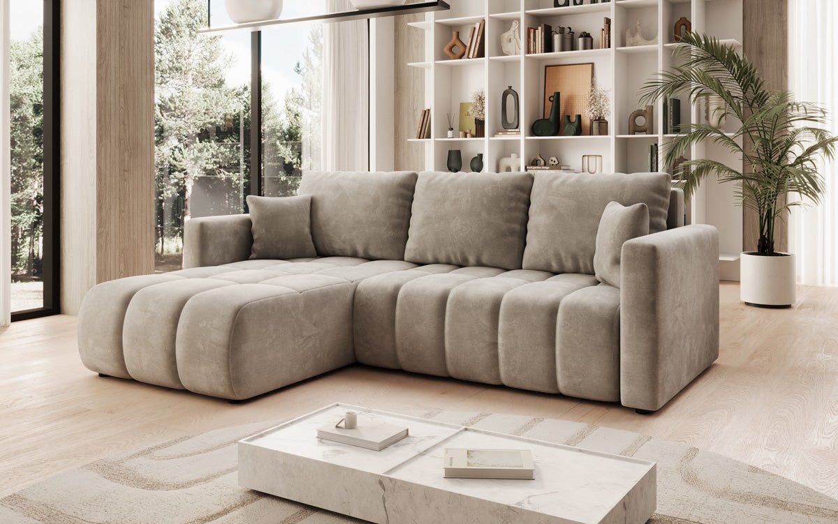 Designer Sofa Beatrice L mit Schlaf- und Klappfunktion in Samt