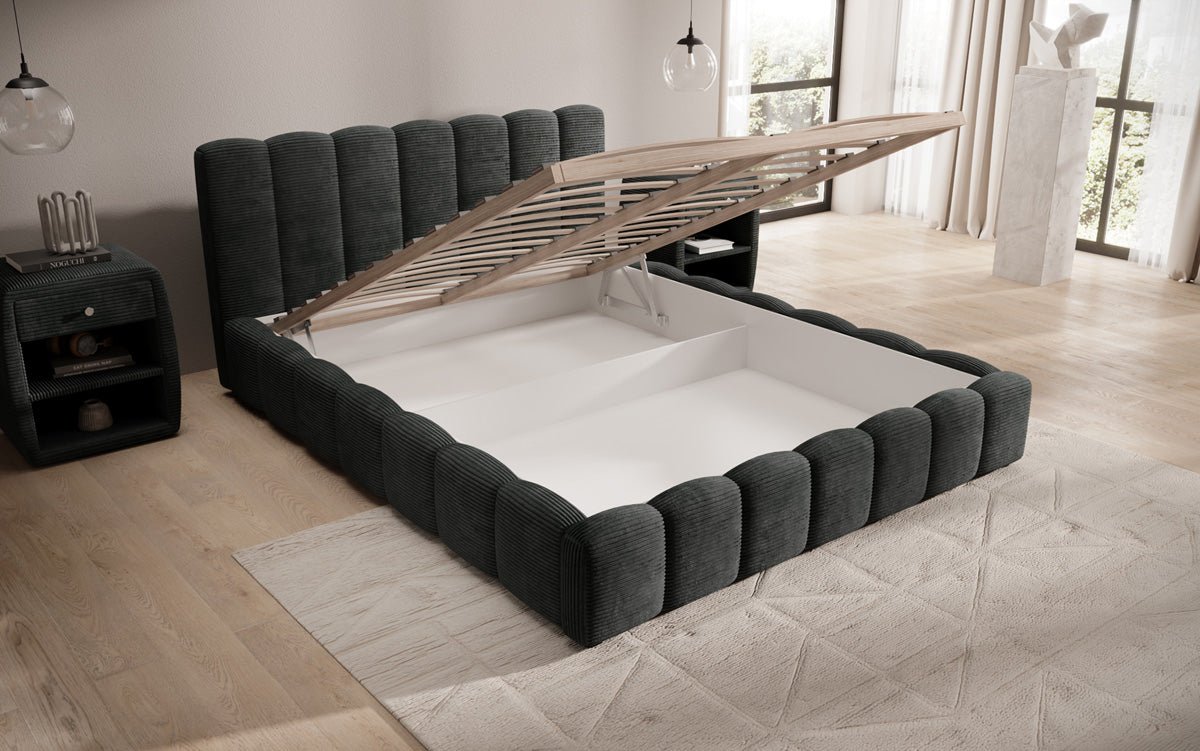 Designer Polsterbett Nuveo in Cord mit Stauraum