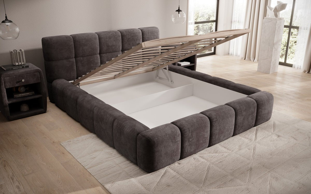 Designer Polsterbett Nox in Cord mit Stauraum
