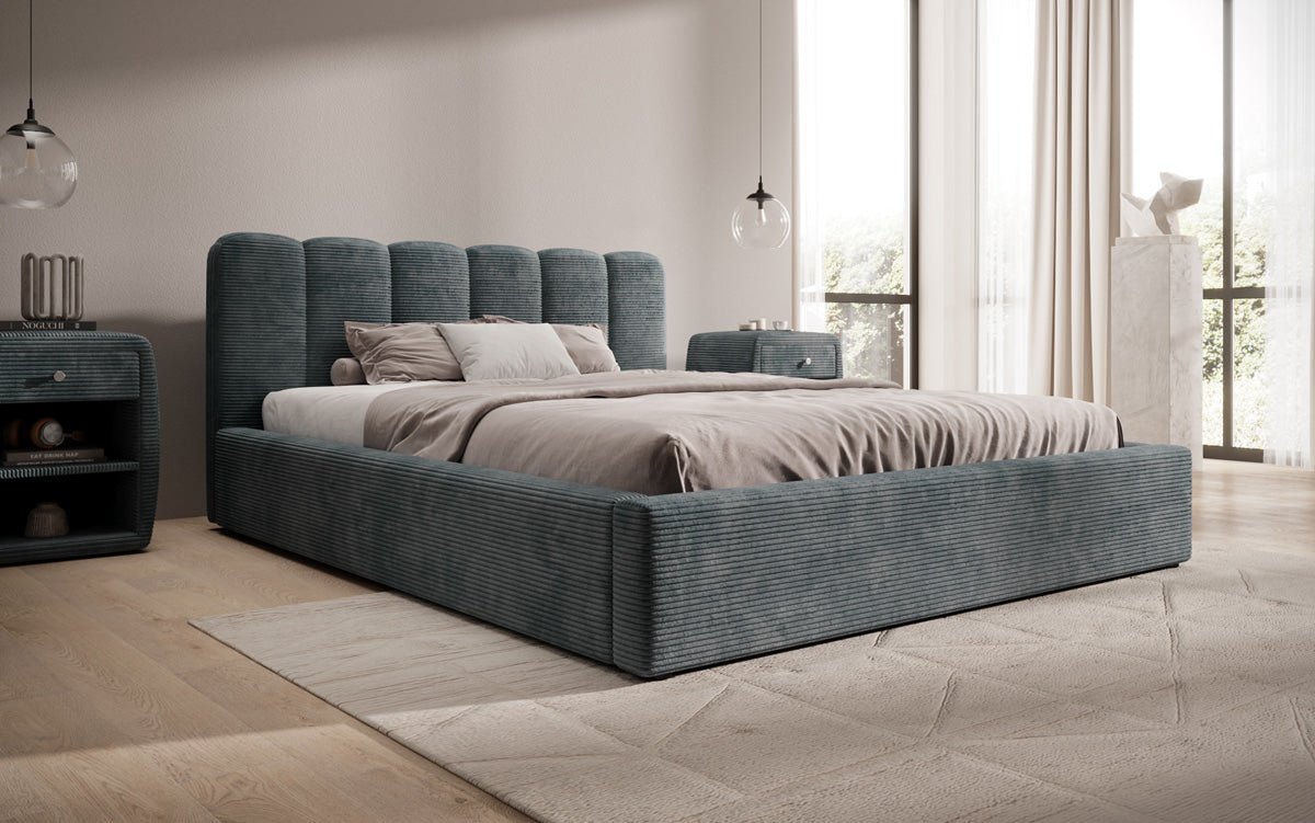 Designer Polsterbett Nerra in Cord mit Stauraum