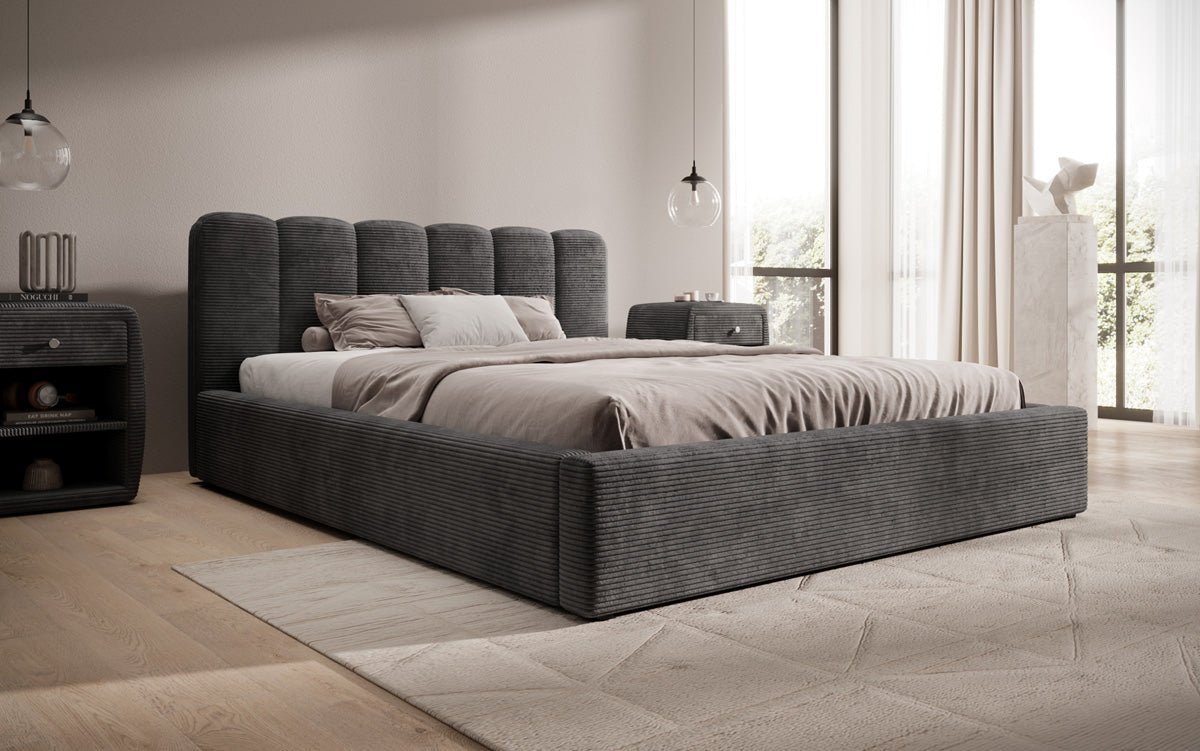 Designer Polsterbett Nerra in Cord mit Stauraum