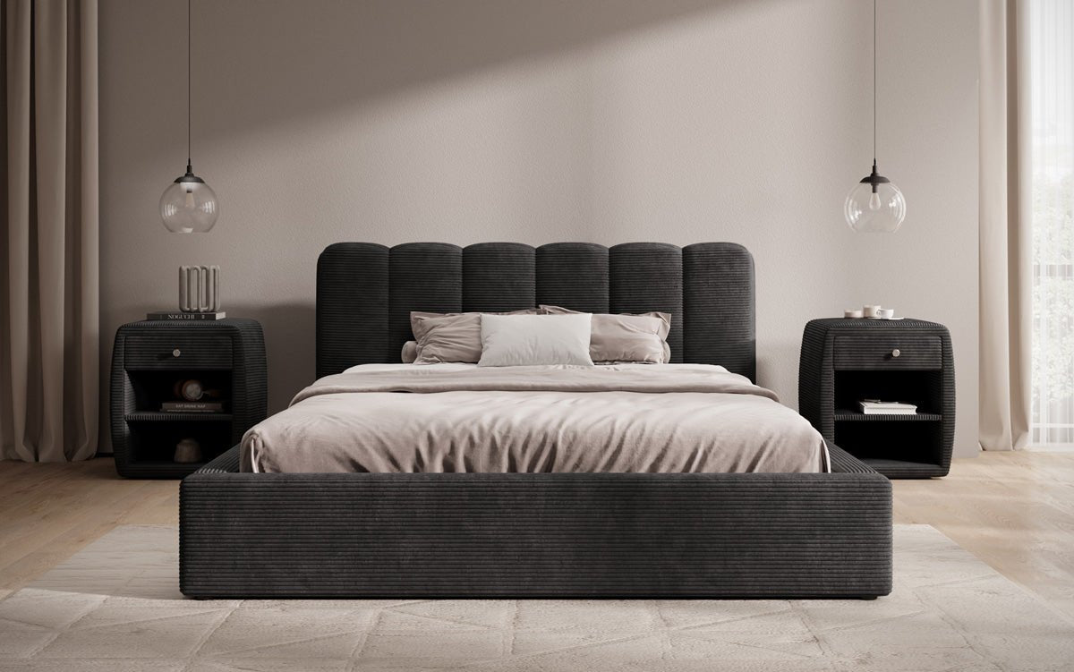 Designer Polsterbett Nerra in Cord mit Stauraum