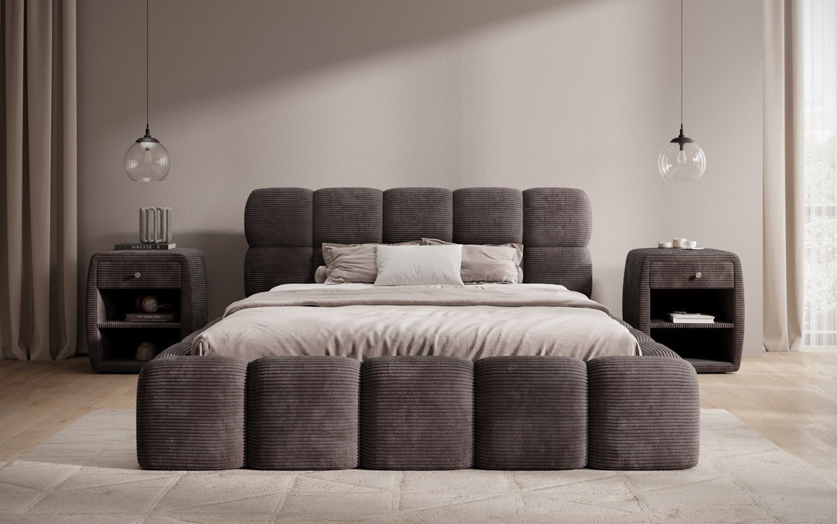Designer Polsterbett Noeva in Cord mit Stauraum