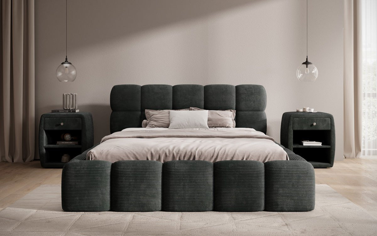 Designer Polsterbett Noeva in Cord mit Stauraum