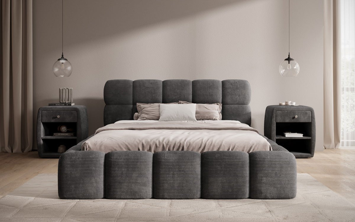 Designer Polsterbett Noeva in Cord mit Stauraum