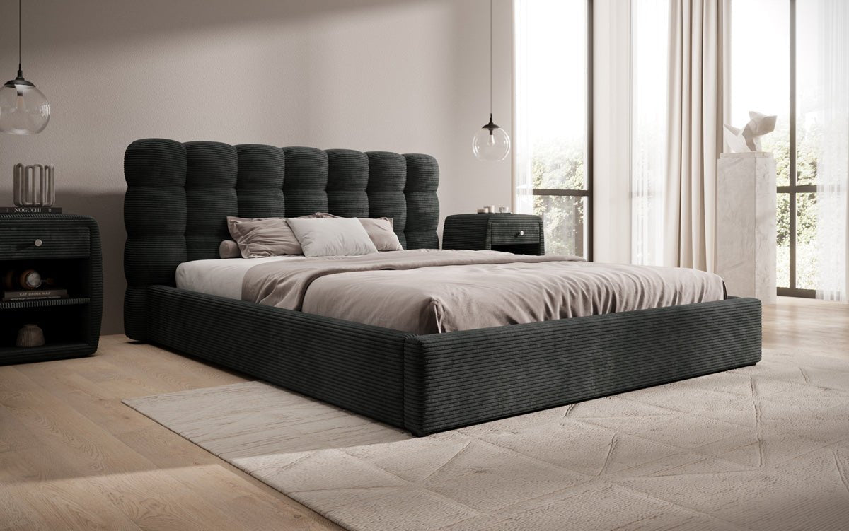Designer Polsterbett Calivo in Cord mit Stauraum