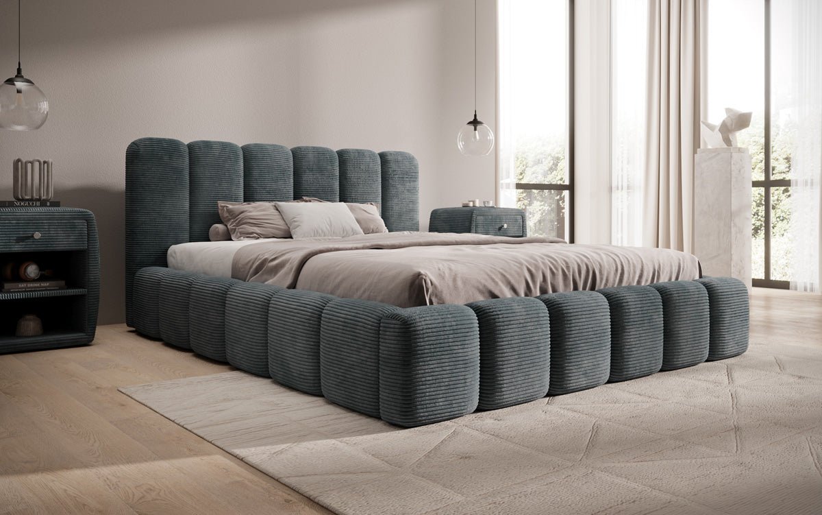 Designer Polsterbett Tevara in Cord mit Stauraum