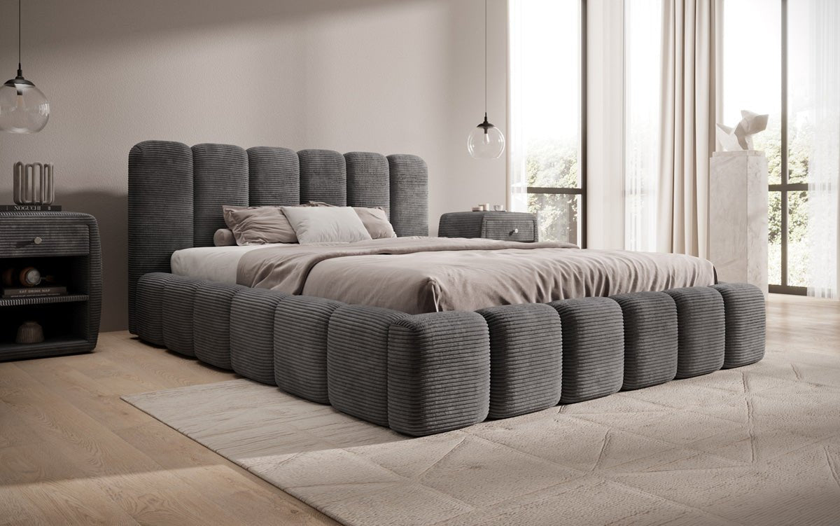 Designer Polsterbett Tevara in Cord mit Stauraum