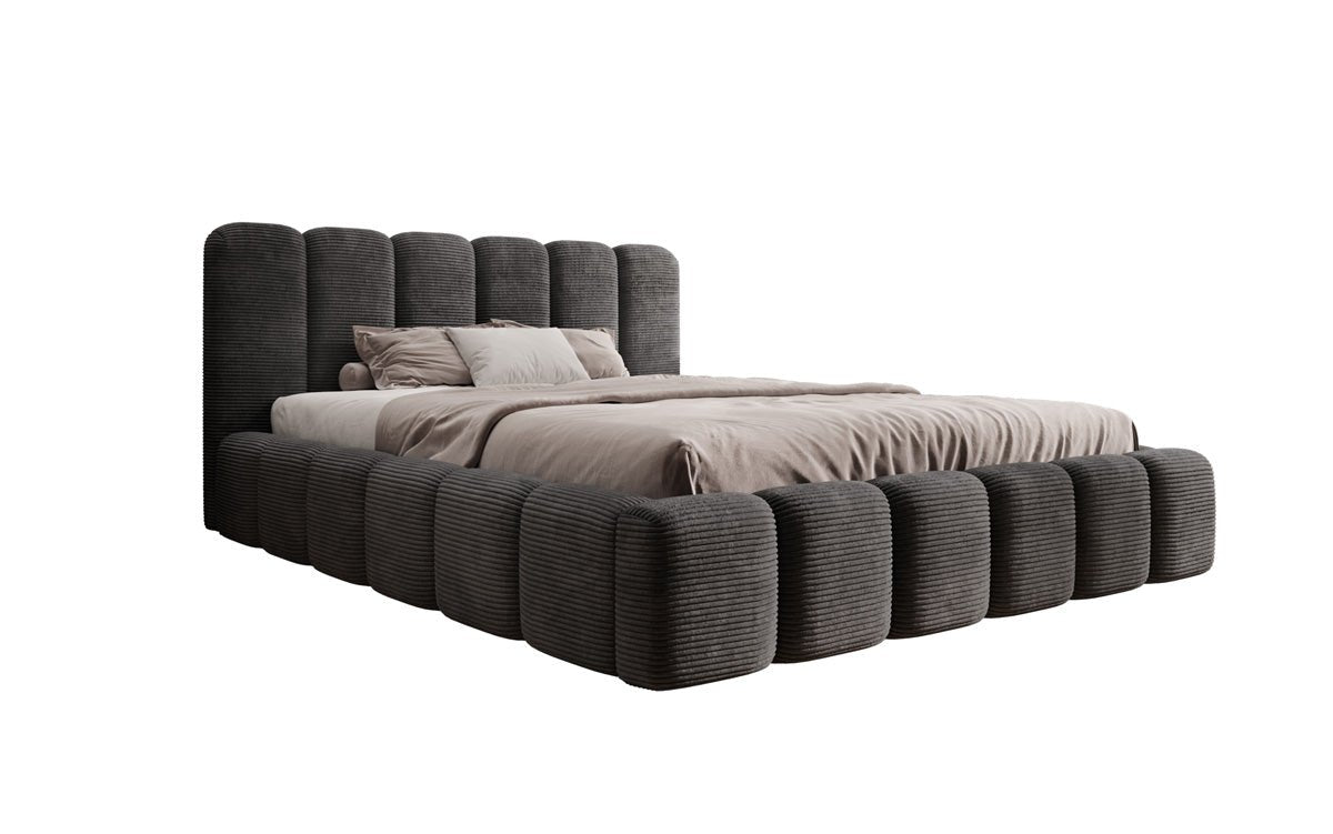 Designer Polsterbett Tevara in Cord mit Stauraum