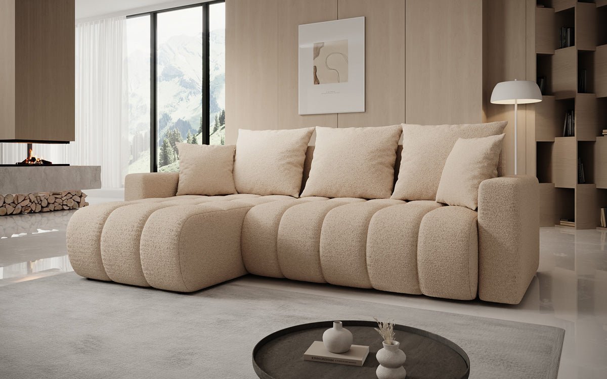 Designer Sofa Giulio L mit Schlaf- und Klappfunktion in Bouclé